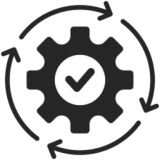 Gear with checkmark and arrows icon