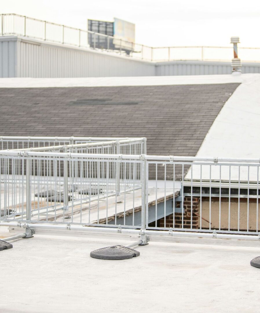 Flat rooftop with metal safety railings
